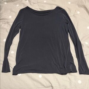 LOFT Women's Charcoal Long Sleeve Top with Ruffle Back Detail